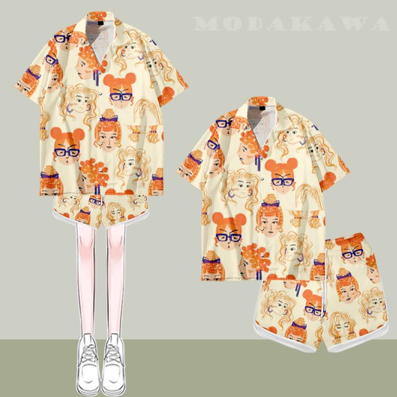 Vintage Cartoon Figure Print Loose T-Shirt Shorts  |   T-Shirts Clothing Set