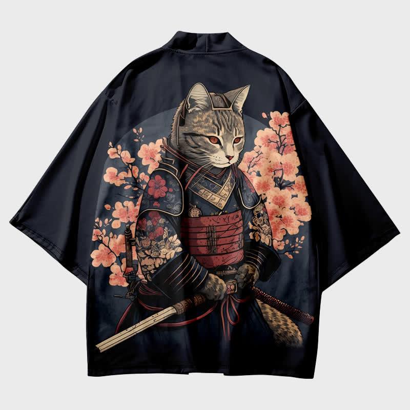 Vintage Cat Warriors Print Cardigan Kimono Outerwear  |   Outerwear Clothing Black A