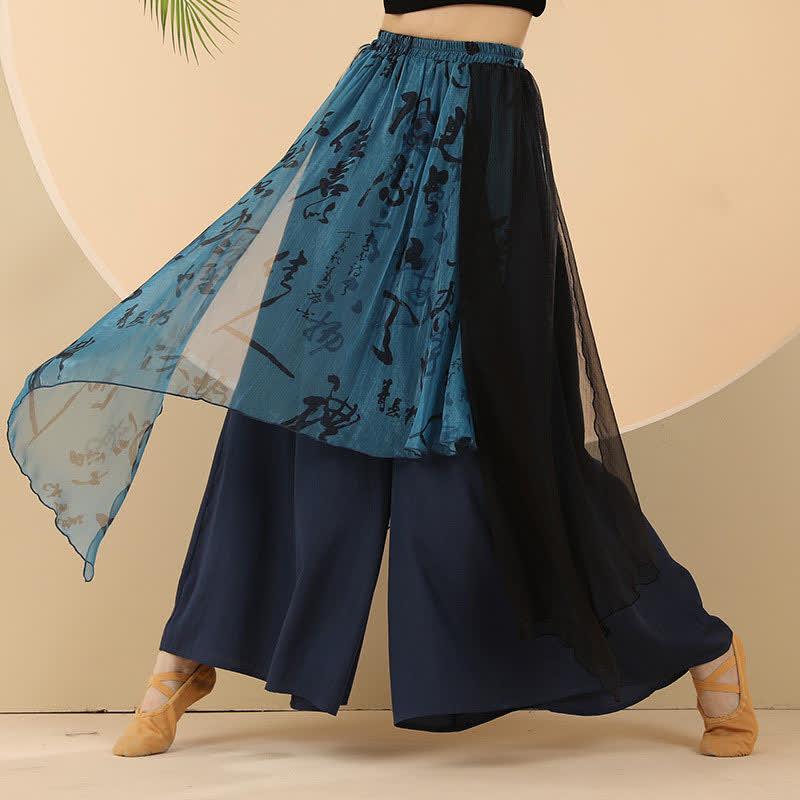 Vintage Character Print Flowy Irregualr Wide Leg Pants  |   Pants Clothing Blue