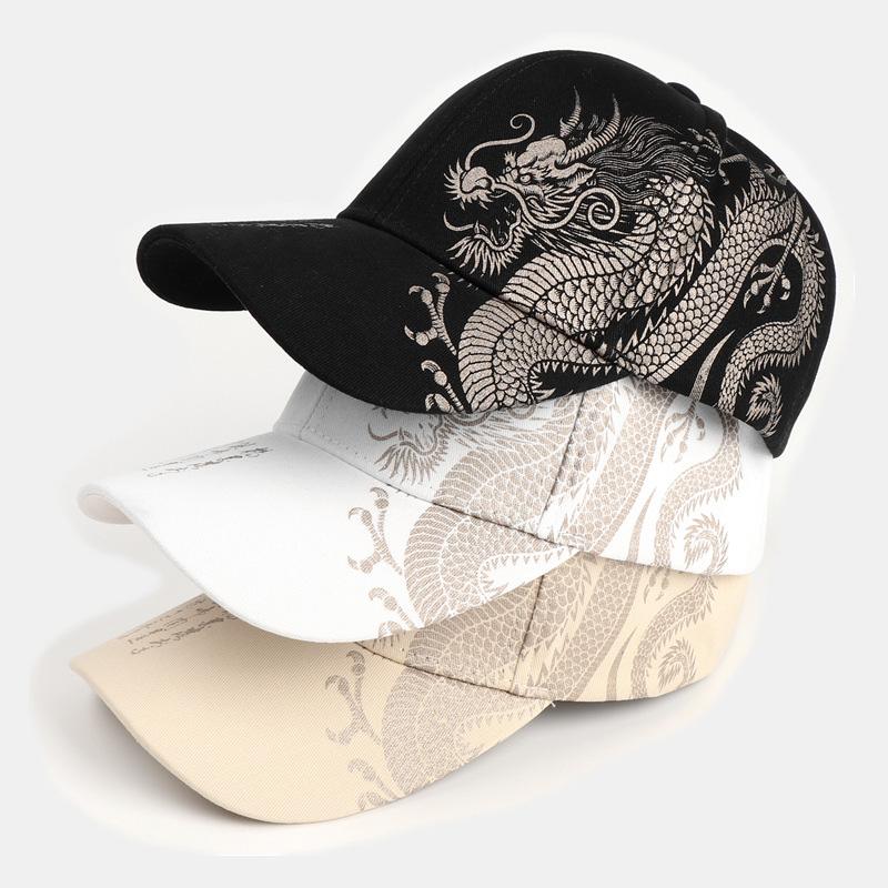 Vintage Chinese Dragon Pattern Baseball Cap  |   Hats & Scarfs Accessories Apricot