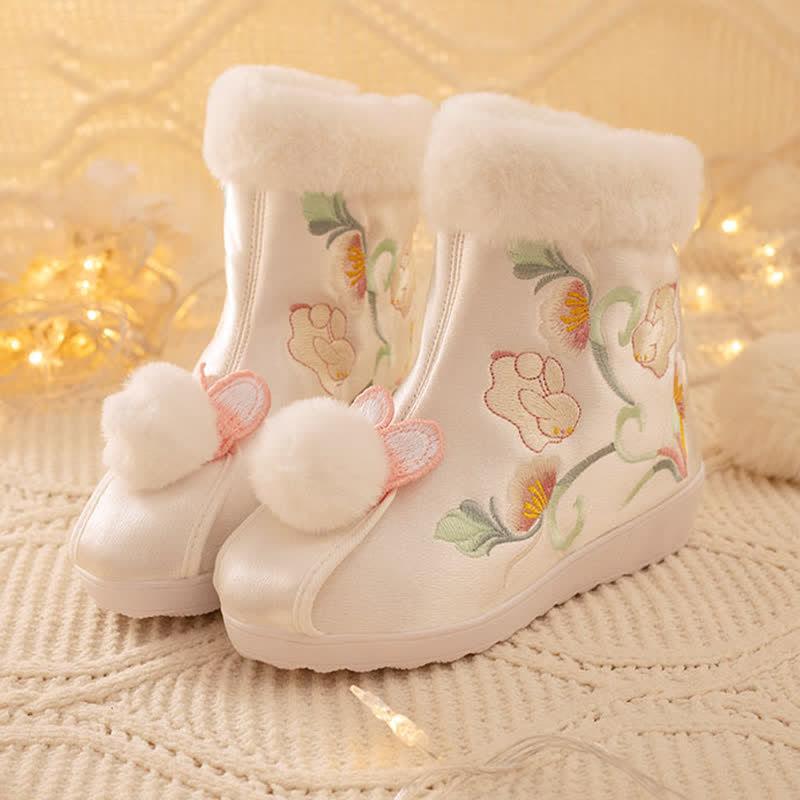 Vintage Embroidery Bunny Plush Boots  |   Boots Boots Boots