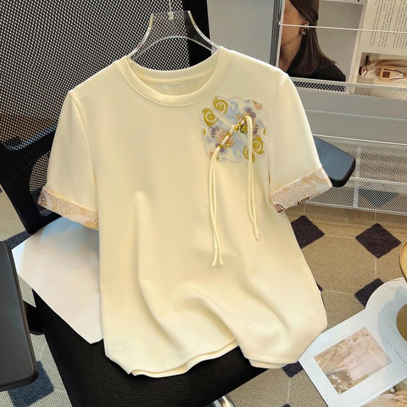 Vintage Embroidery Casual T-Shirt  |   T-Shirts Clothing Beige