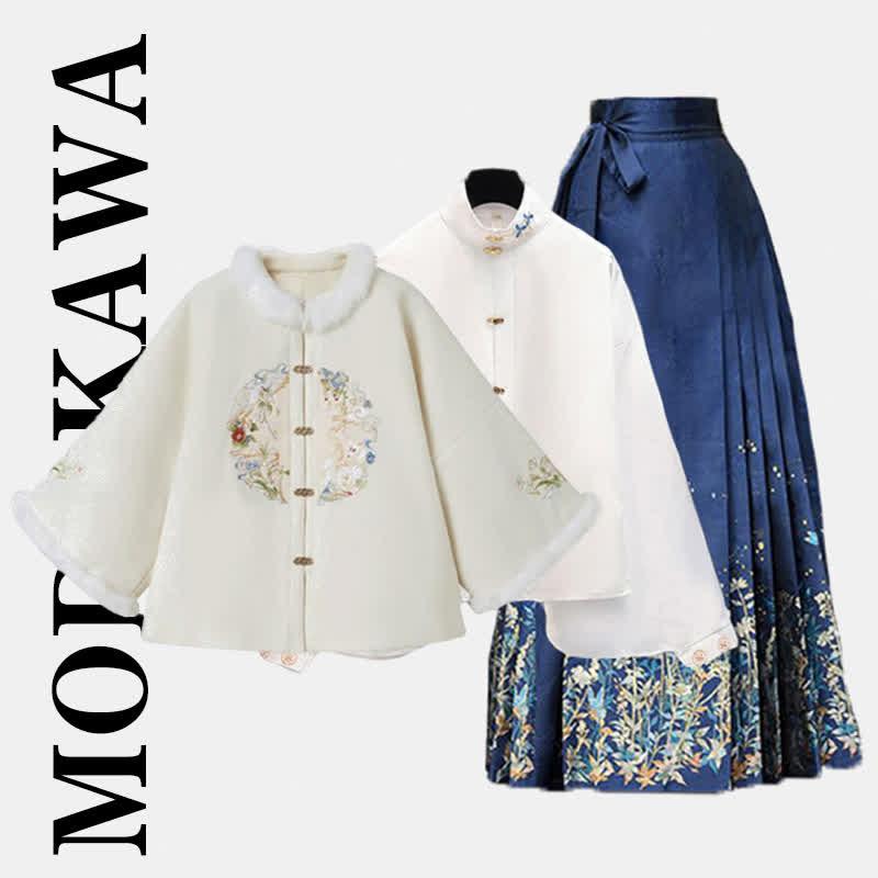 Vintage Embroidery Coat Batwing Sleeve Shirt High Waist Pleated Skirt  |   Skirts Clothing Coat