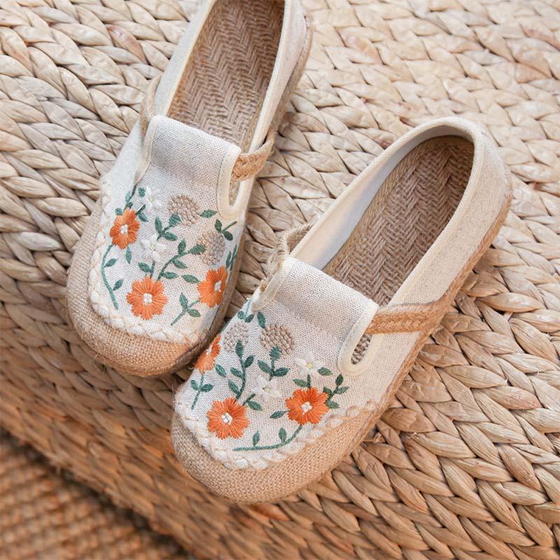 Vintage Embroidery Floral Canvas Flats Shoes  |   Sneakers Shoes Black