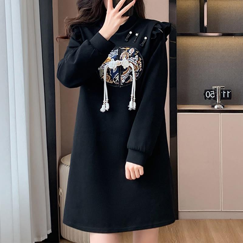 Vintage Embroidery Long Sleeve Sweatshirt Dress  |   Sweatshirts & Hoodies Clothing Black