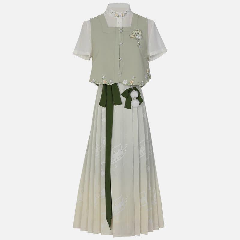 Vintage Embroidery Vest Chiffon T-Shirt Pleated Skirt  |   T-Shirts Clothing Skirt