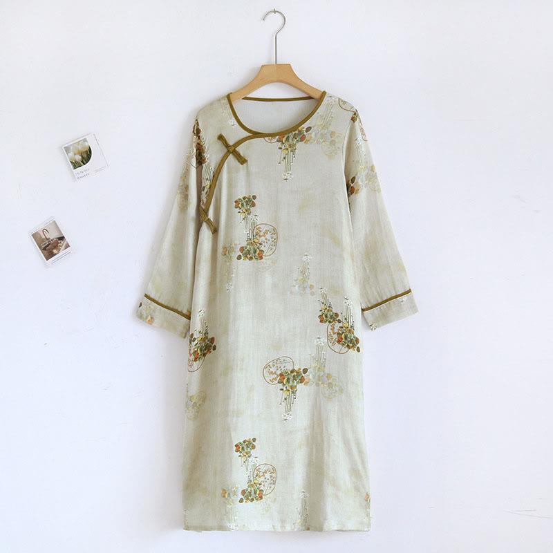 Vintage Floral Print Long Sleeve Pajamas Dress  |   Dresses Clothing Blue