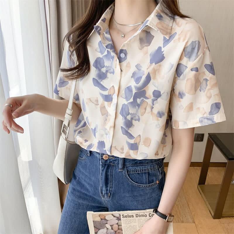 Vintage Floral Print Short Sleeve Casual Polo Shirt  |   T-Shirts Clothing Purple