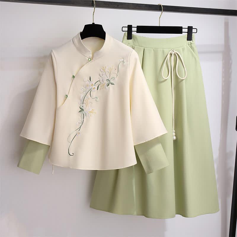 Vintage Flower Embroidery Sweatshirt High Waist Lace Up Skirt  |   Skirts Clothing Apricot Skirt