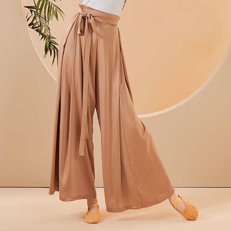 Vintage High Waist Lace Up Flowy Wide Leg Casual Pants  |   Pants Clothing Apricot