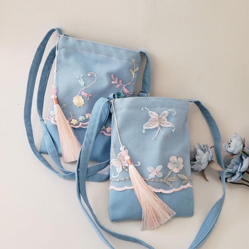 Vintage Lace Butterfly Flower Embroidery Crossbody Bag  |   Crossbody Bag Bags Blue A