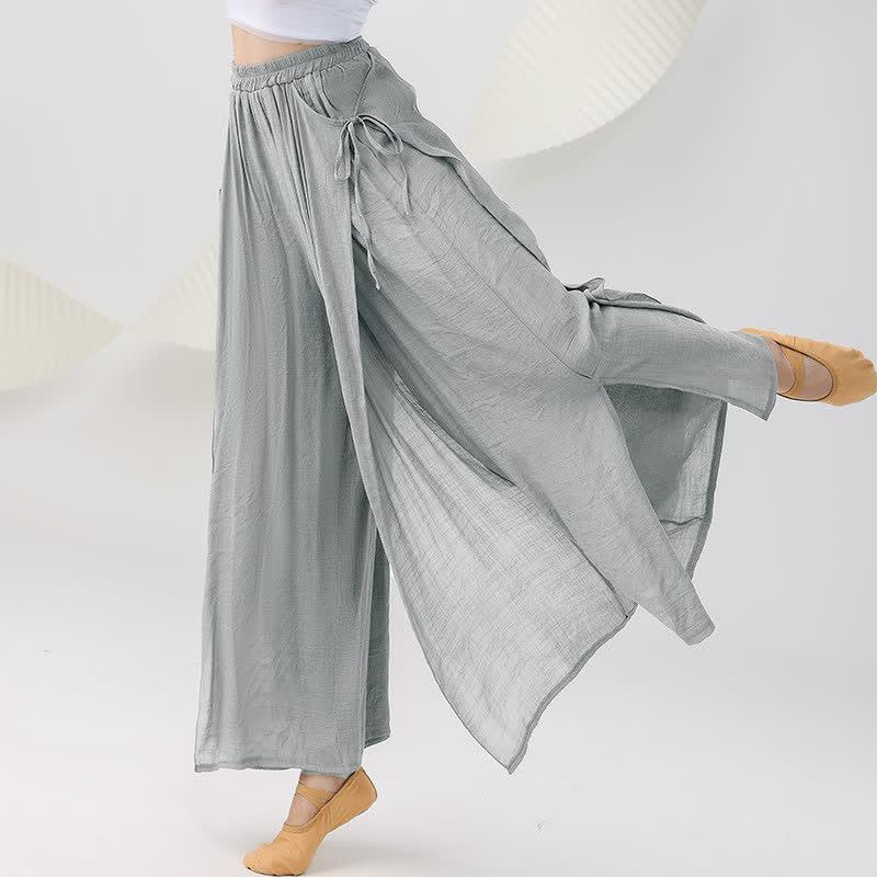 Vintage Lace Up Flowy Split Wide Leg Casual Pants  |   Pants Clothing Coffee