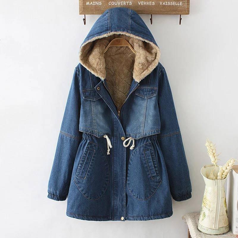 Vintage Lace Up Pocket Hooded Denim Coat  |   Outerwear Clothing Blue