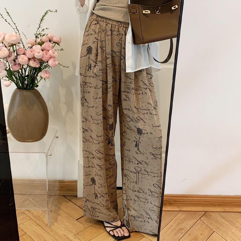 Vintage Letter Print Casual Loose Elastic Pants  |   Pants Clothing Brown