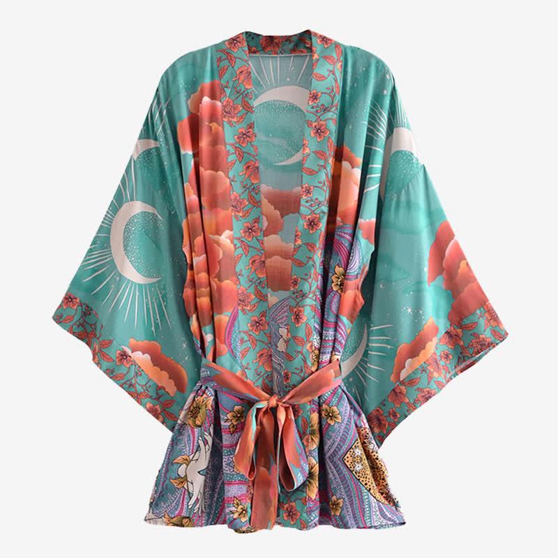 Vintage Moon Floral Print Cardigan Kimono Outerwear  |   Outerwear Clothing Green