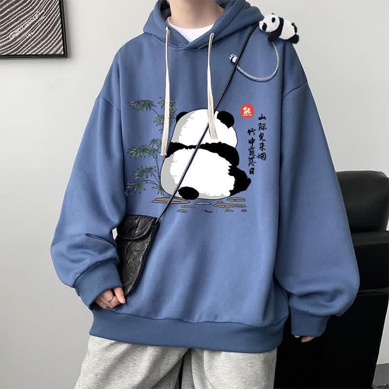 Vintage Panda Print Long Sleeve Oversized Hoodie  |   Sweatshirts & Hoodies Clothing Black A