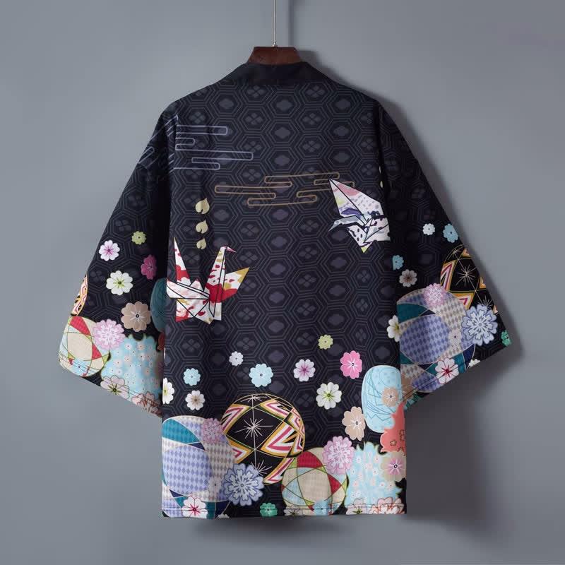 Vintage Paper Crane Blossom Print Cardigan Kimono Outerwear  |   Outerwear Clothing Black A