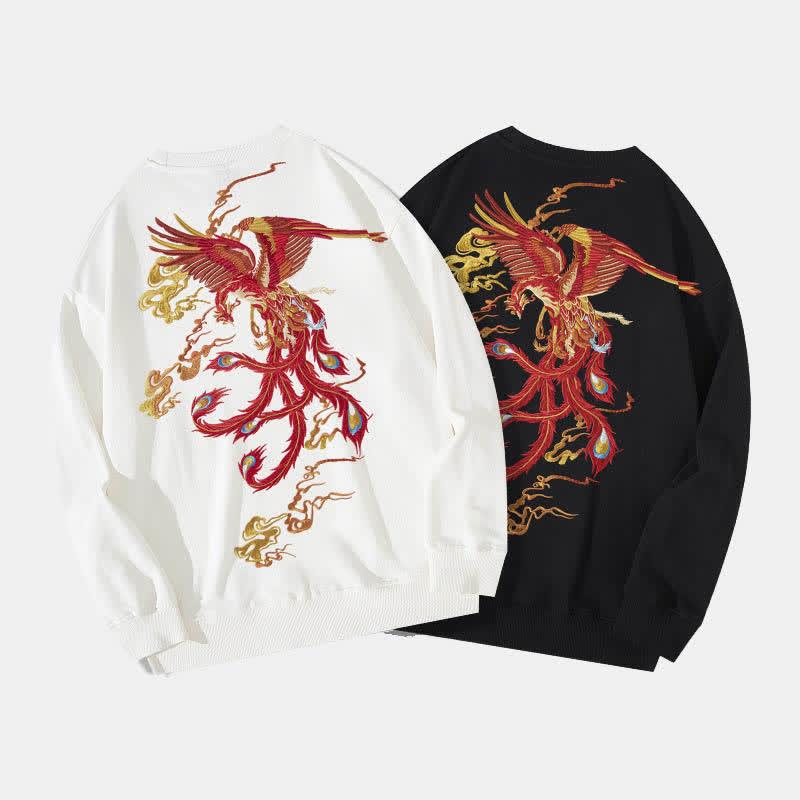 Vintage Phoenix Embroidery Round Collar Sweatshirt  |   Sweatshirts & Hoodies Clothing Black