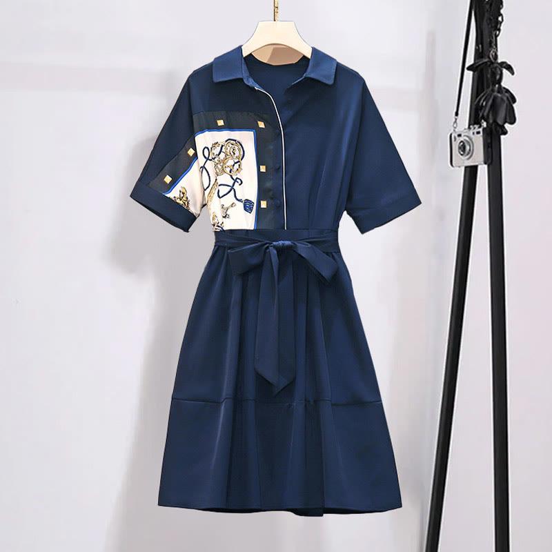 Vintage Print Lace-Up Dress  |   Dresses Clothing Dark Blue