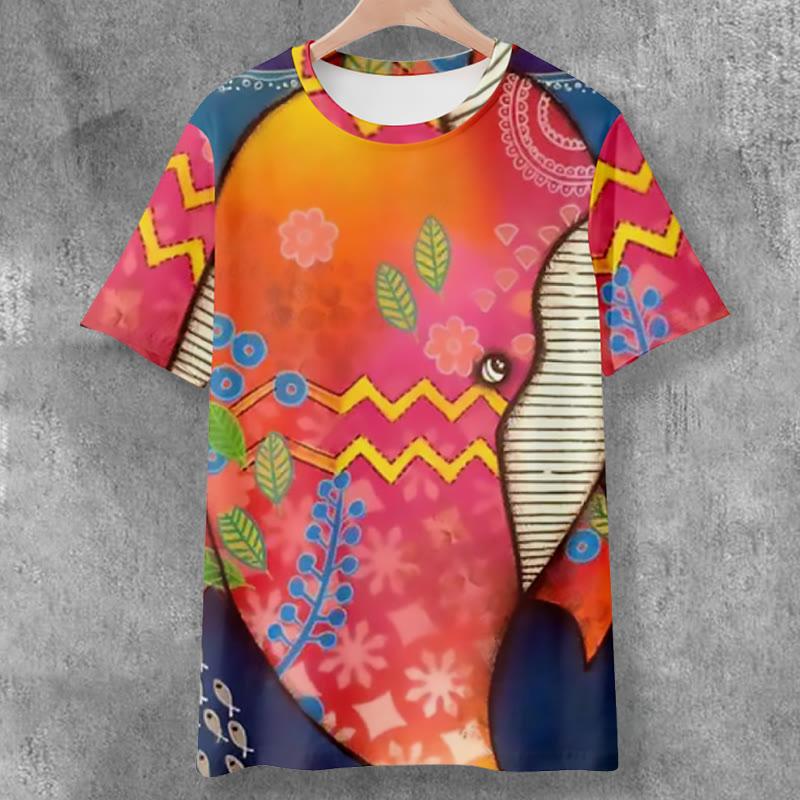 Vintage Print Summer T-Shirt  |   T-Shirts Clothing Multicolor