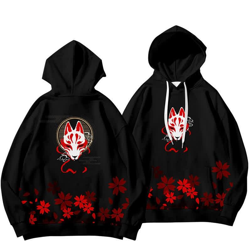 Vintage Sakura Fox Print Causal Hoodie  |   Sweatshirts & Hoodies Clothing Hoodie