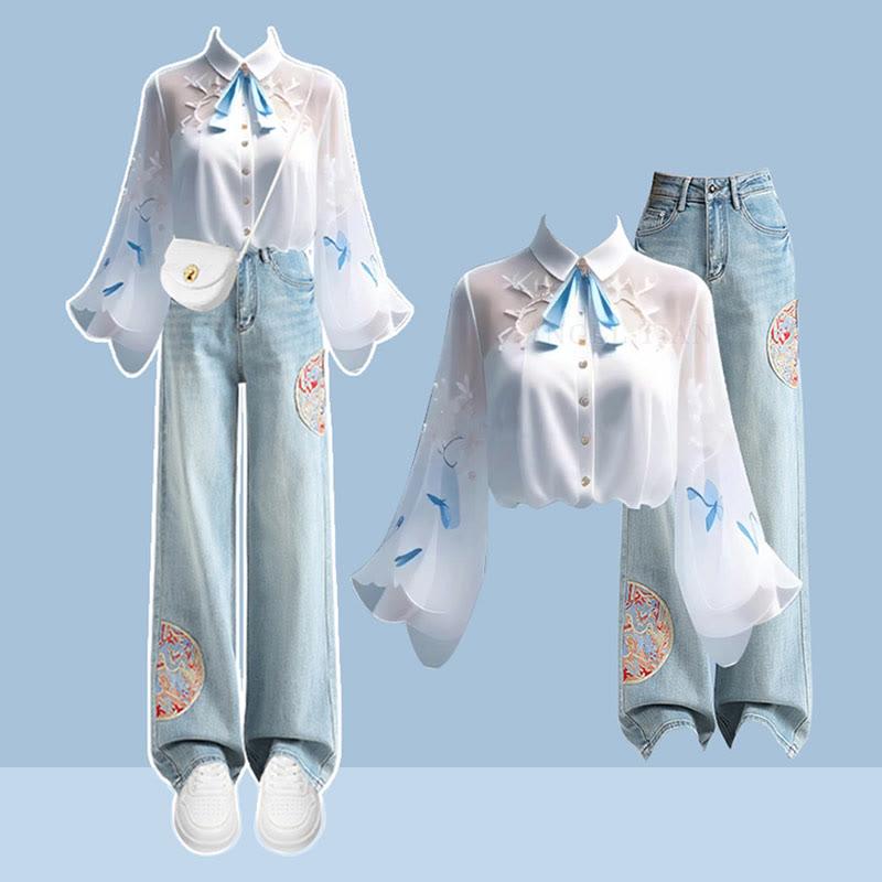 Vintage Shirt Embroidery Jeans  |   Pants Clothing Jeans