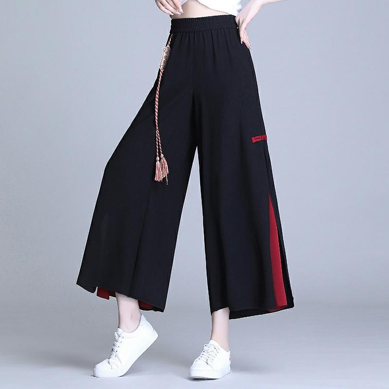 Vintage Side Split Wide Leg Casual Pants  |   Pants Clothing Black