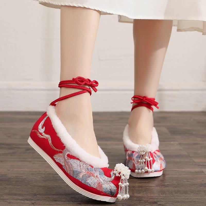 Vintage Wave Embroidery Pearl Lace Up Flats Shoes  |   Sneakers Shoes A-Blue