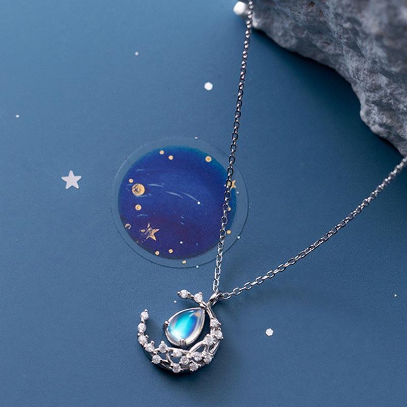 Water Drop Moon Pendant 925 Sterling Silver Necklace  |   Jewelry Accessories Jewelry