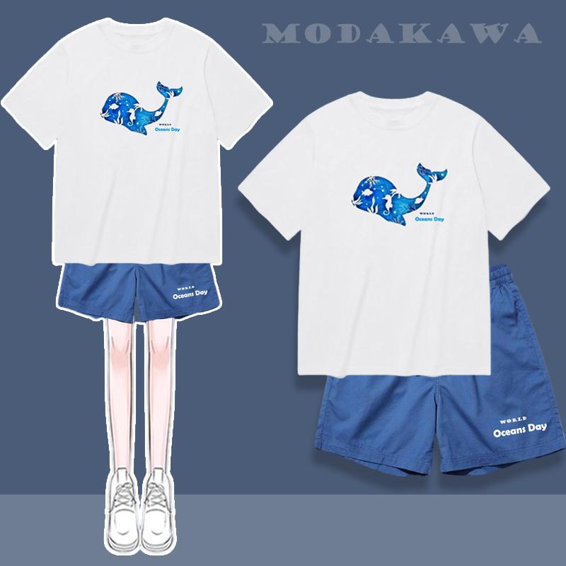 Whale Cartoon Print Casual T-Shirt Shorts  |   Shorts Clothing Shorts