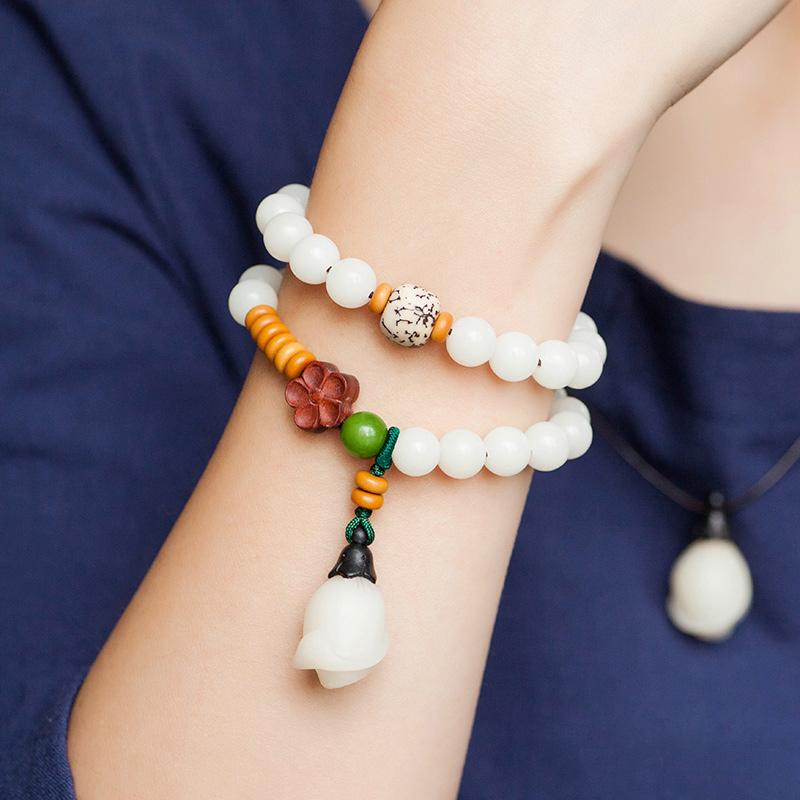 White Bodhi Root Round Beads Magnolia Bracelet  |   Jewelry Accessories Bracelet A