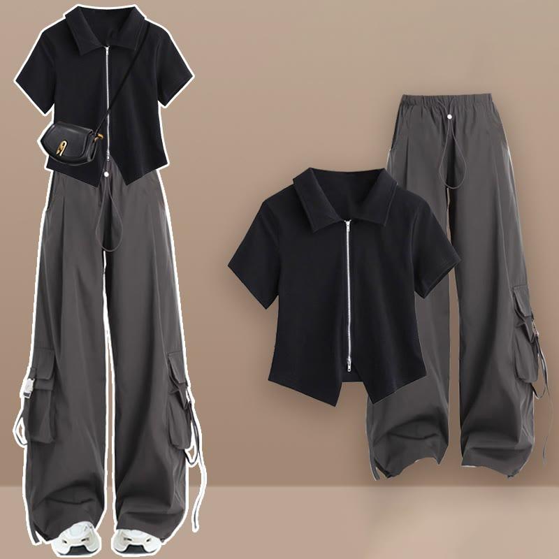 Zipper Shirt Pure Color Pants  |   Pants Clothing Pants