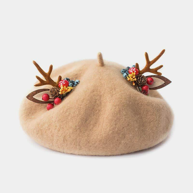 Artsy Christmas Forest Antler Beret  |   Hats & Scarfs Accessories Camel