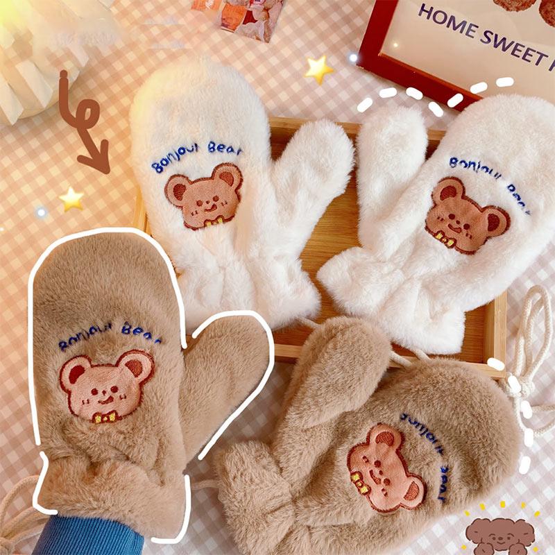 Bear Rabbit Letter Embroidery Plush Gloves  |   Hats & Scarfs Accessories Bear1