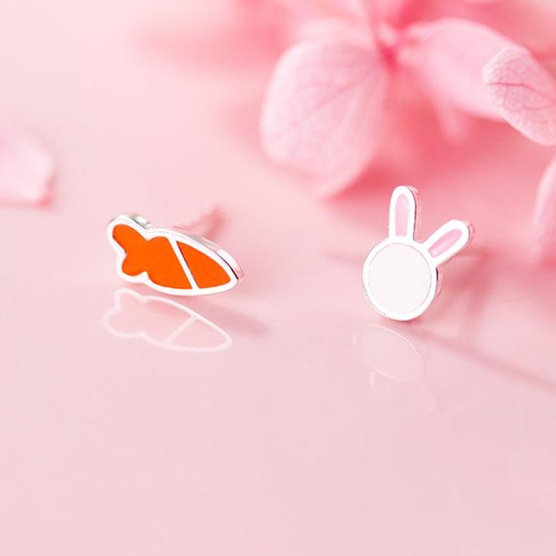 Cute Rabbit Carrot 925 Sterling Silver Stud Earrings  |   Jewelry Accessories Jewelry