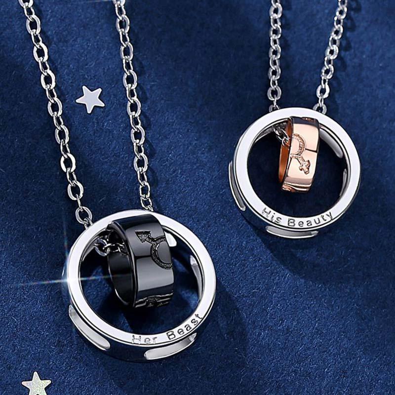 Letter Small Rings Pendant 925 Sterling Silver Couple Necklace  |   Jewelry Accessories Beast(Men)