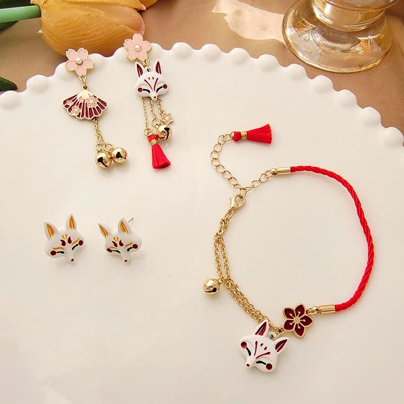 Vintage Fox Sakura Pattern Earrings Red Rope Bracelet  |   Jewelry Accessories Bracelet