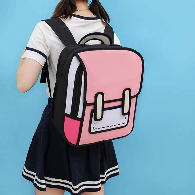 3D Cartoon Colorblock Canvas School Backpack  |   Backpack Backpack Backpack