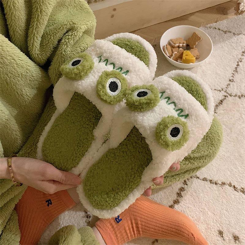 Cute Frog Plush Slippers  |   Slippers Shoes Green