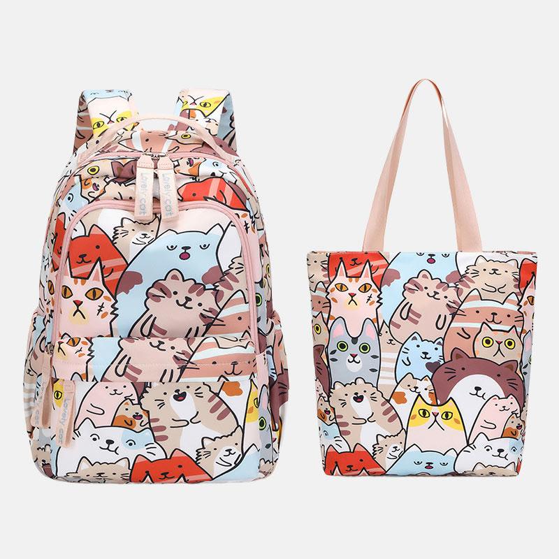 Kitty Print Backpack Tote Bag Two Pieces  |   Backpack Backpack Backpack