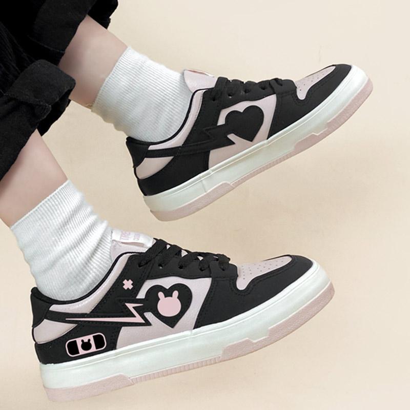 Love Heart Bunny Platform Round Toe Sneakers  |   Sneakers Shoes Pink & Black