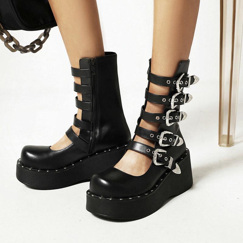 Punk Platform Round Toe Martin Boots  |   Boots Boots Black