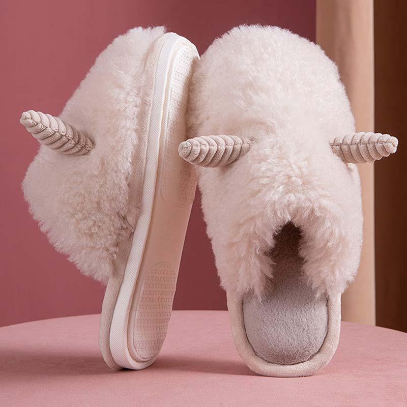 Sheep Horns Plush Slippers  |   Slippers Shoes Brown