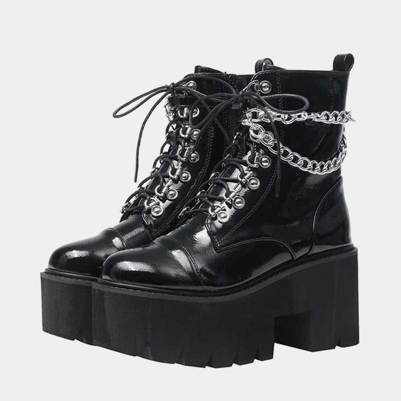 Vintage Chain Zipper Platform Boots  |   Boots Boots Black