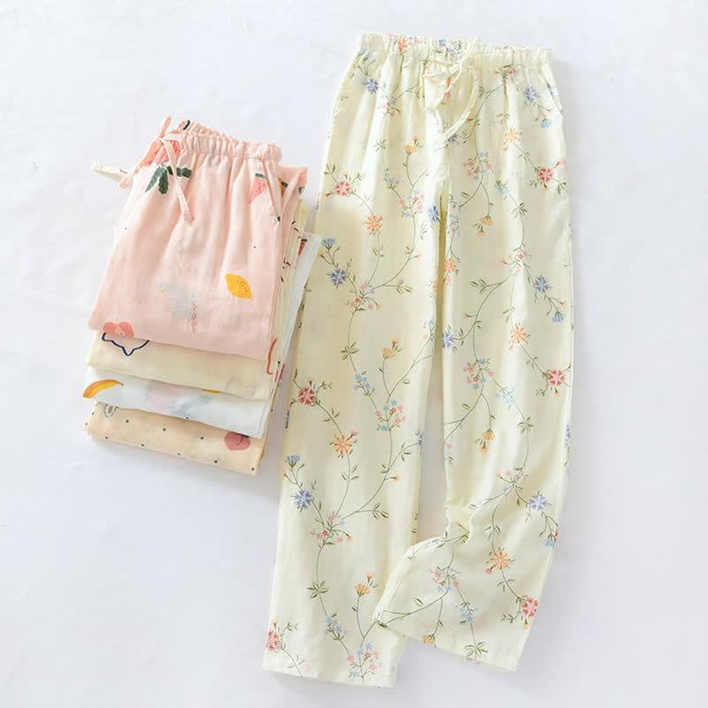 Cartoon Floral Fruit Print Cotton Pajama Pants  |   Pajamas