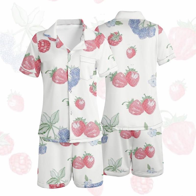 Cartoon Strawberries Print Loose Pajamas Set  |   Pajamas Clothing Pajamas