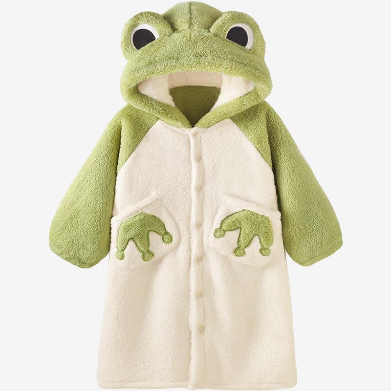 Funny Cartoon Froggy Plush Hooded Pajamas Set  |   Pajamas Clothing A