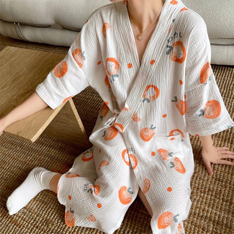 Pomelo Bunny Print Lace-Up Kimono Pajamas Dress  |   Pajamas Clothing Pajamas